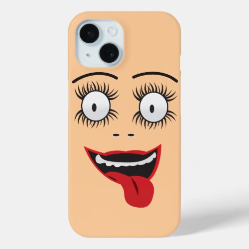 Funny Cheeky lady face  sticking tongue out iPhone 15 Case