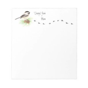 Funny "Cheeps from Mom" Chickadee, Bird Tracks Notepad