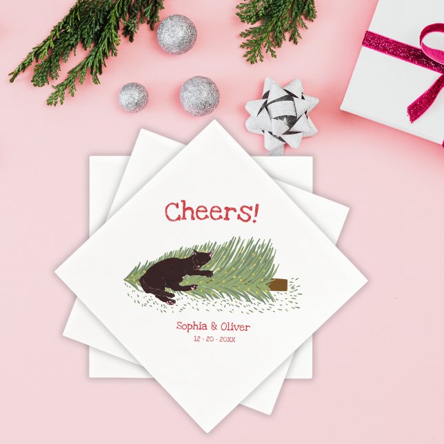 Funny Cheers! Black Cat vs Christmas Tree Holidays Napkins (Creator Uploaded)