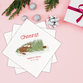 Funny Cheers Orange Cat vs Christmas Tree Holidays Napkins
