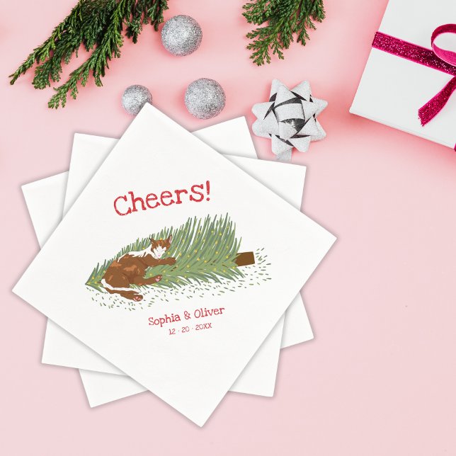 Funny Cheers Orange Cat vs Christmas Tree Holidays Napkins (Creator Uploaded)