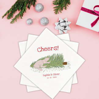 Funny Cheers White Cat vs Christmas Tree Holidays Napkins