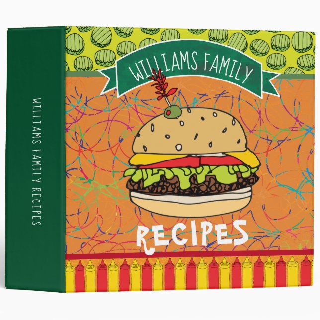Funny Cheese Burger Family Recipe Cookbook Large 3 Ring Binder (Front/Spine)