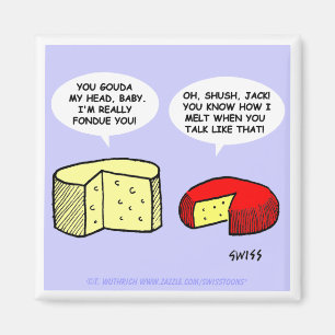 Funny Cheese Cartoon Flirting At Tasting Party Magnet