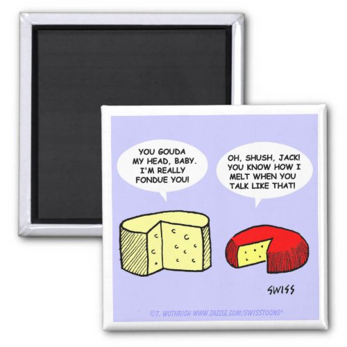 Funny Cheese Cartoon Flirting At Tasting Party Magnet