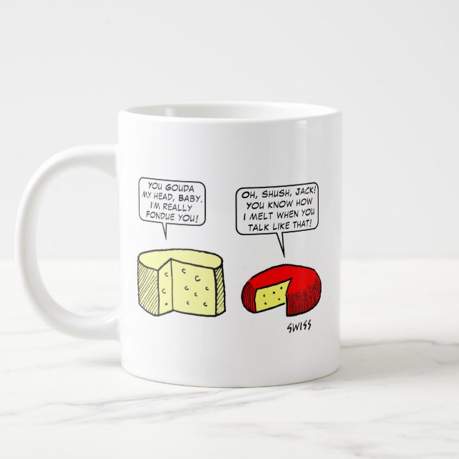 Funny Cheese Lovers Cartoon Art Turophiles Giant Coffee Mug (Left)