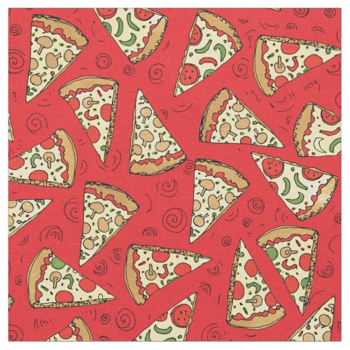 Funny Cheese Pizza Slice Red Pattern Fabric
