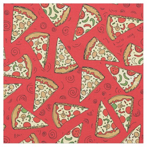 Funny Cheese Pizza Slice Red Pattern Fabric