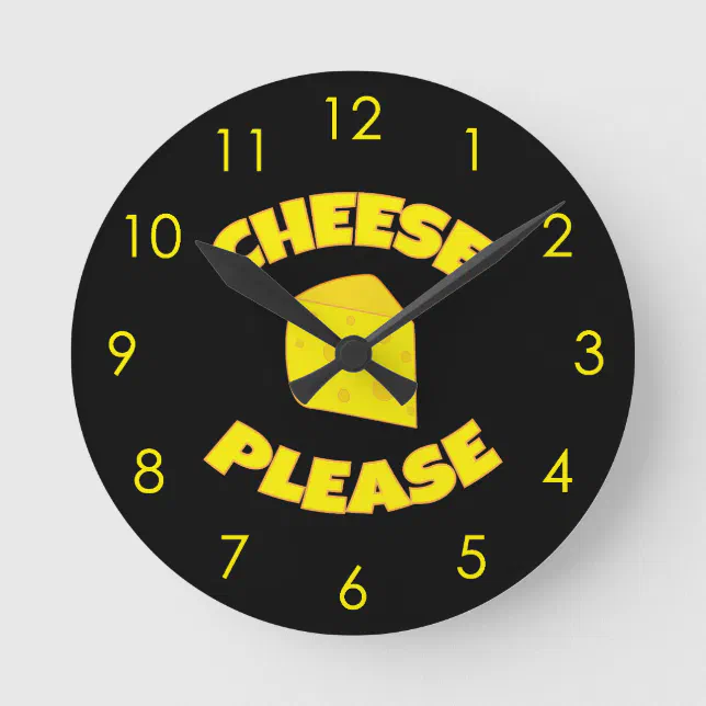 Funny Cheese Please wedge of Swiss Cheese Throw Pi Round Clock | Zazzle