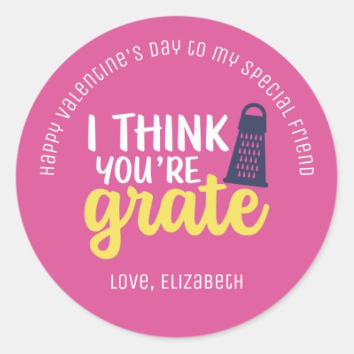 Funny Cheese Pun Cute Friend Valentines Day Pink Classic Round Sticker