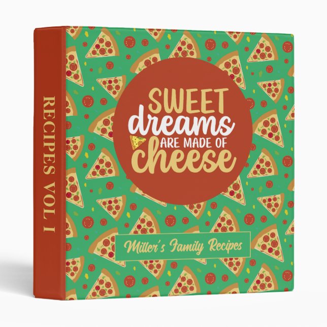 Funny Cheese Pun Pizza Lover Pattern Recipe 3 Ring Binder (Front/Spine)