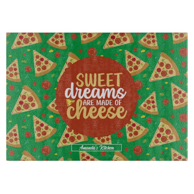Funny Cheese Pun Retro Italian Food Pizza Pattern Cutting Board (Front)