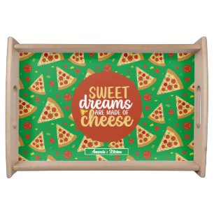 Funny Cheese Pun Retro Italian Food Pizza Pattern Serving Tray