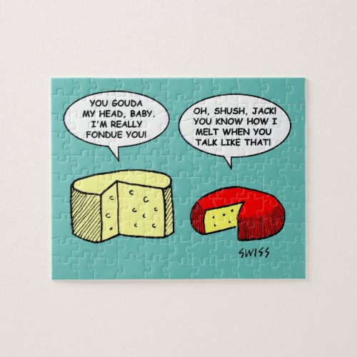 Funny Cheese Tasting Party Smalltalk Cartoon Jigsaw Puzzle