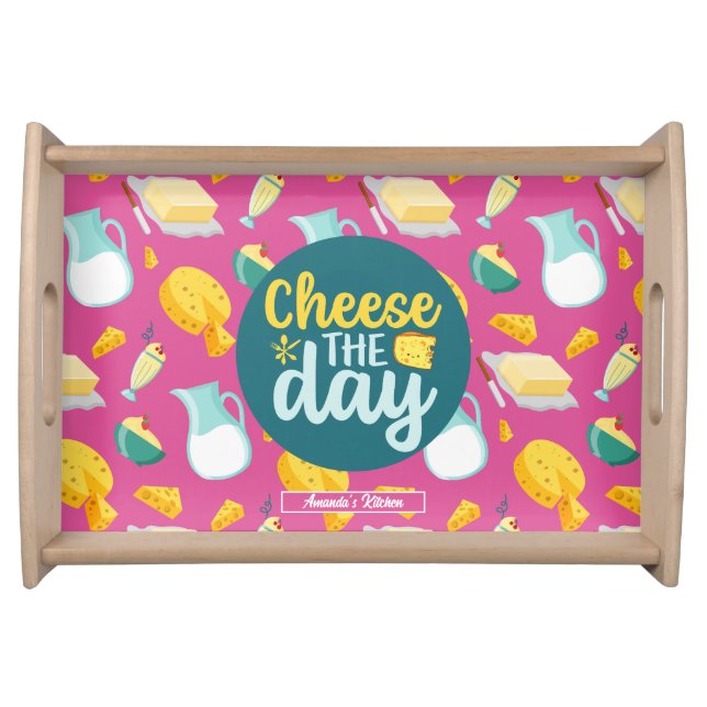 Funny Cheese The Day Retro Dairy Food Pattern Serving Tray (Front)