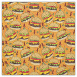 Funny Cheeseburger on Yellow Food Pattern Fabric