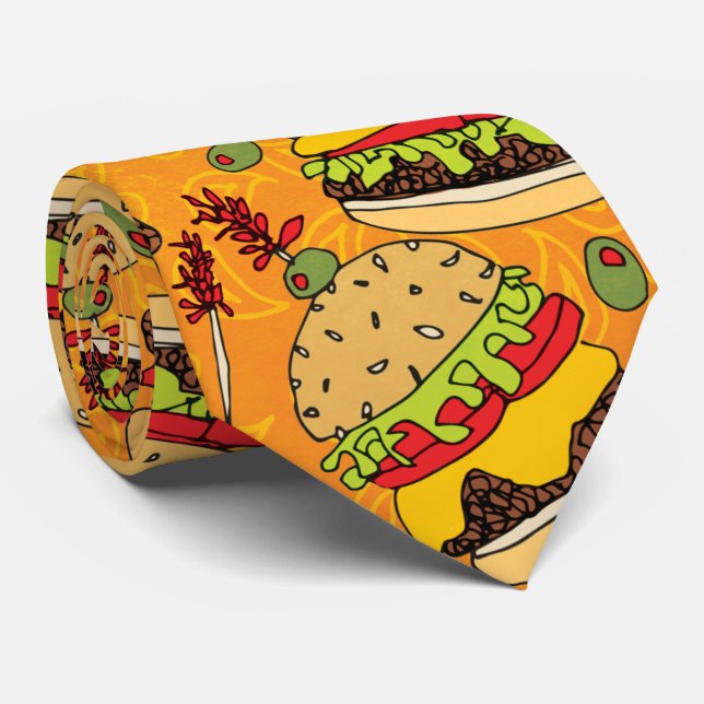 Funny Cheeseburger Pattern Novelty Neck Tie (Rolled)