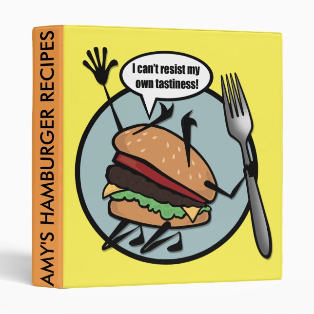 FUNNY CHEESEBURGER PERSONALIZED RECIPE BINDER (Front/Spine)