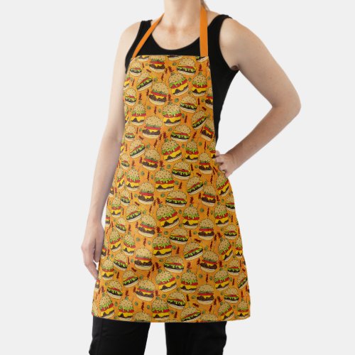 Funny Cheeseburgers on Orange Food Pattern Apron