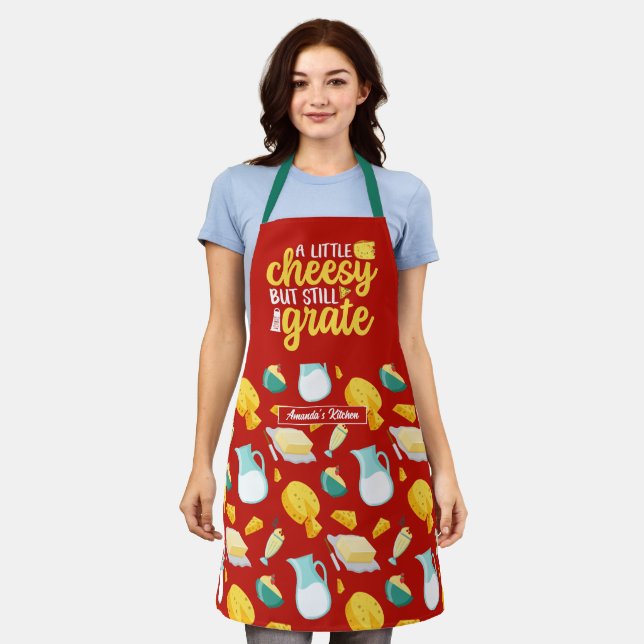 Funny Cheesy But Still Grate Dairy Product Pattern Apron (Worn)