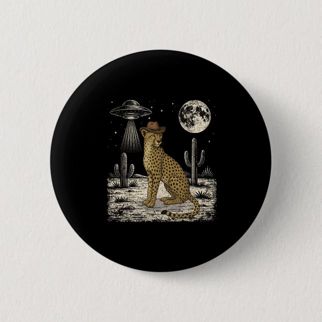 Funny Cheetah Cowboy Western Ufo Safari Animal  Button (Front)