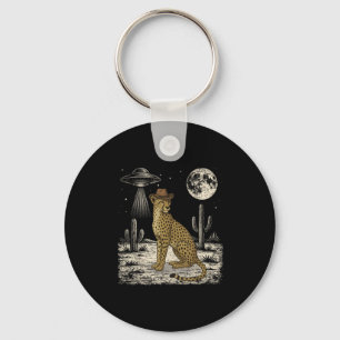 Funny Cheetah Cowboy Western Ufo Safari Animal Keychain