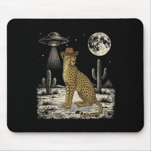 Funny Cheetah Cowboy Western Ufo Safari Animal  Mouse Pad