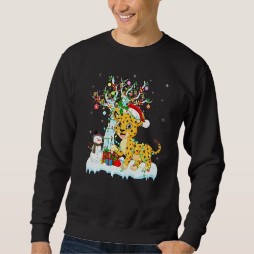 Funny Cheetah Xmas Tree Lighting Santa Hat Cheetah Sweatshirt