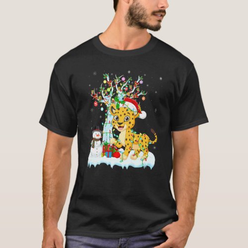 Funny Cheetah Xmas Tree Lighting Santa Hat Cheetah T_Shirt