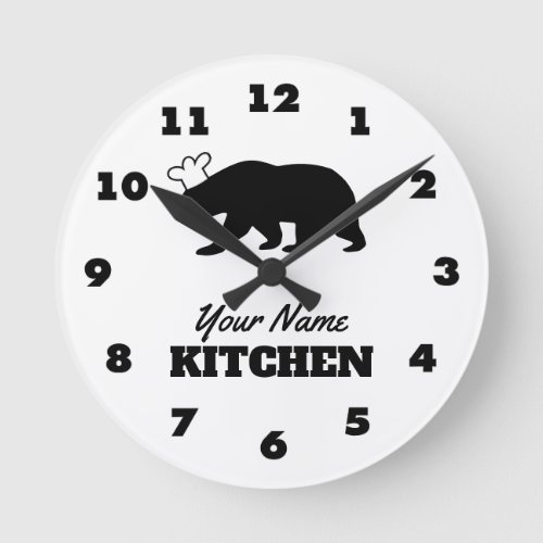 Funny chef bear kitchen clock with custom name