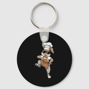 Funny Chef Bunny Cool Baker Rabbit Cooking Cartoon Keychain