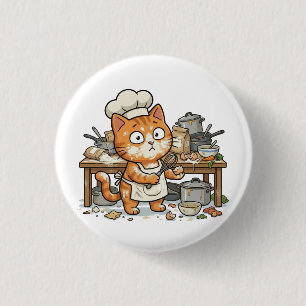 Funny Chef Cat Messy Kitchen Button