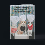 Funny Chef Cats Birthday Card<br><div class="desc">Customizable funny Chef Cats birthday card.  Outside: "We're cooking up something SPECIAL for your Birthday!"  Inside: "How does Mice-A-Roni sound?"  You can customize the text,  the fonts,  and the colors of the fonts.</div>