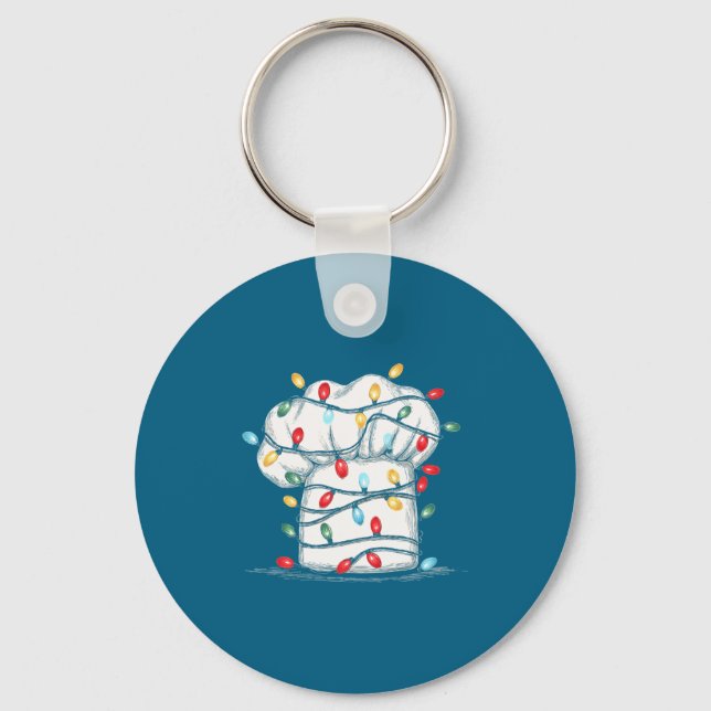 Funny Chef Christmas Graphics Lights Lover Cook Co Keychain (Front)