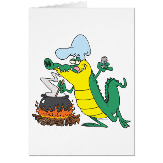 funny chef cooking gator alligator cartoon cards