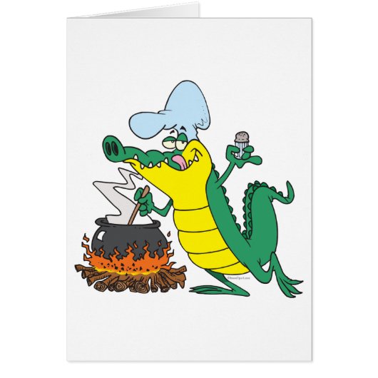 funny chef cooking gator alligator cartoon cards (Front)
