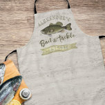 Funny Chef Fisherman Bass Fish Custom Wildlife Apron<br><div class="desc">This design features funny baking chef cook men,  masculine for him fisherman,  fishing angler angling camping outdoors,  largemouth bass lake woodland,  a simple minimalist typography text,  trendy stylish calligraphy script,  modern elegant watercolor illustration,  up north woods simple minimal,  humorous wildlife art deco fish,  vintage tan green forest color</div>