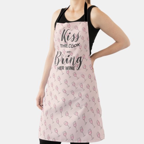 Funny chef quote rose wine glasses pattern apron