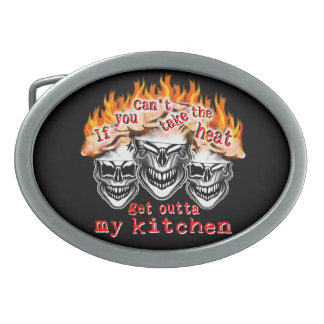 Funny Chef Skulls: If you can't take the heat... Oval Belt Buckle