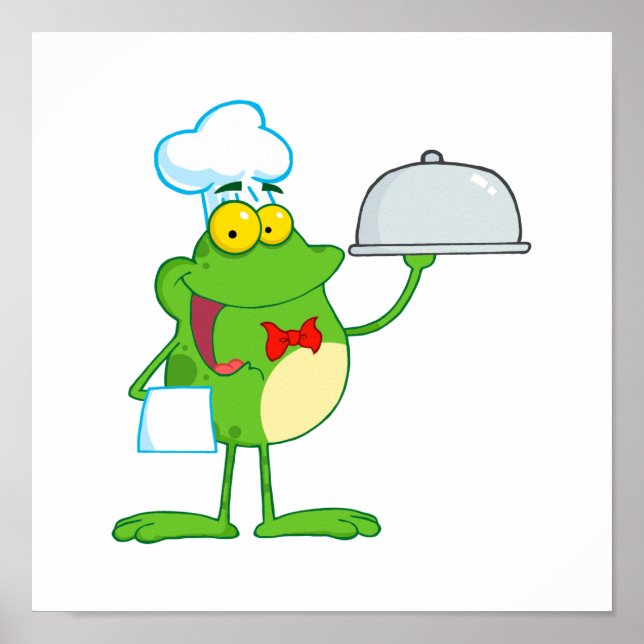 funny chef waiter froggy frog serving food poster (Front)