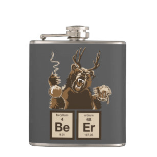 Funny chemistry bear discovered beer hip flask