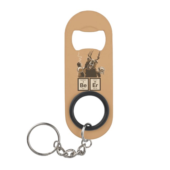 Funny chemistry bear discovered beer keychain bottle opener (Front)