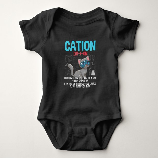 Funny Chemistry Scientist Cation Element Cat Lover Baby Bodysuit (Front)