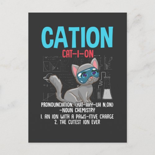 Funny Chemistry Scientist Cation Element Cat Lover Postcard