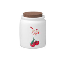 Funny cherries in love. candy jar