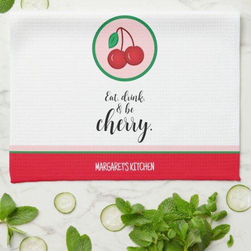 Funny Cherry Pink Red Minimal Kitchen Towels