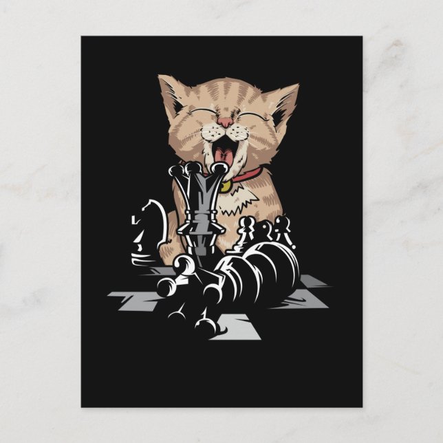 Funny Chess and Cat Lover Chessboard Postcard (Front)