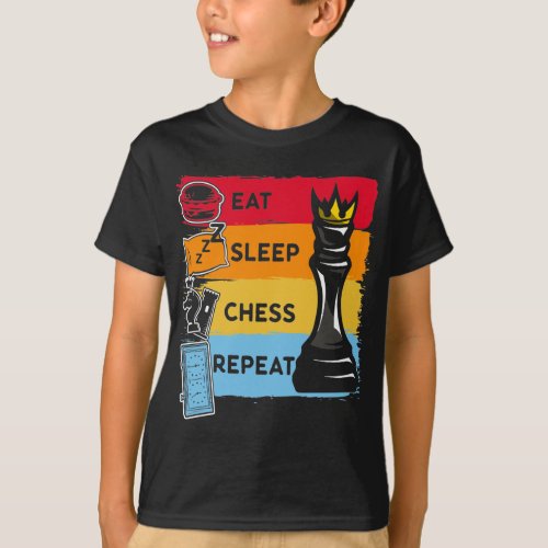 Funny Chess King Eat Sleep Chess Repeat T_Shirt