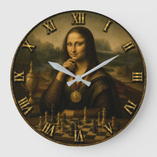 Funny Chess Mona Lisa Chess Master Art Decor Large Clock