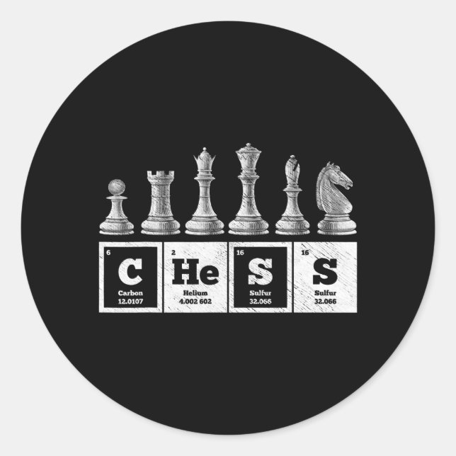 funny chess player geek periodic system chemistry classic round sticker (Front)